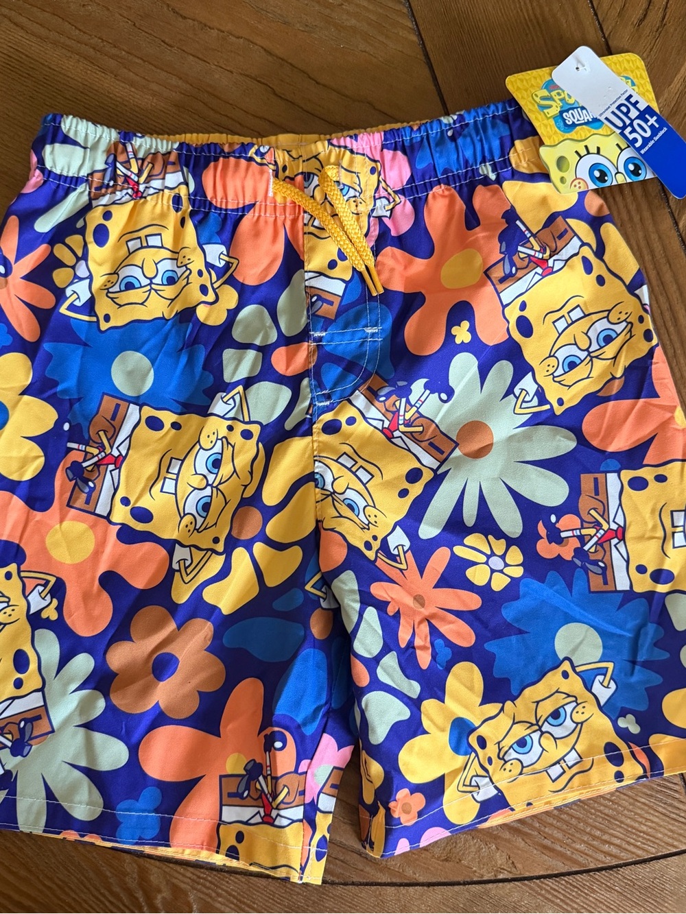 SpongeBob Squarepants Colorful Floral Navy Yellow Orange Swim Shorts